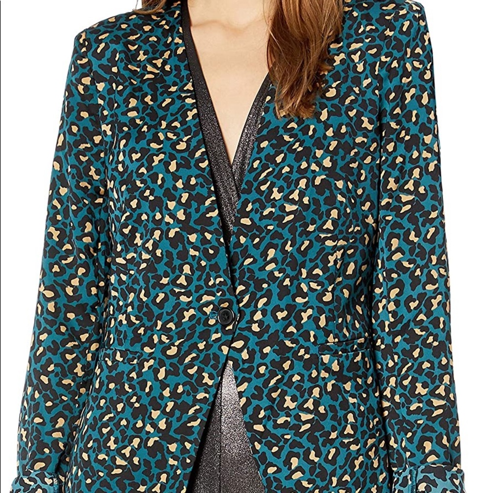 BCBGeneration Teal Leopard Long One Button Jacket NWT!